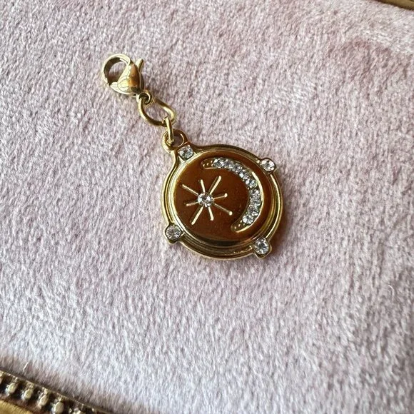 Moon & Star Charm Pendant 18k Gold PVD Stainless Steel Micro Crystals w/ Clasp - Picture 7 of 13